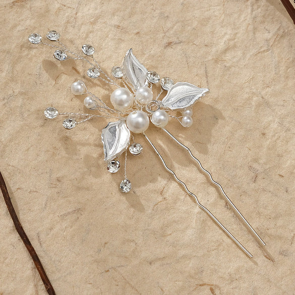 Alloy Hand Knitted Flower Leaf Bridal Hair Comb Pin Hair Accessories For Women