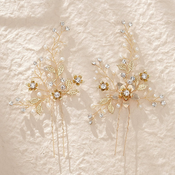 Alloy Hand Knitted Flower Leaf Bridal Hair Comb Pin Hair Accessories For Women