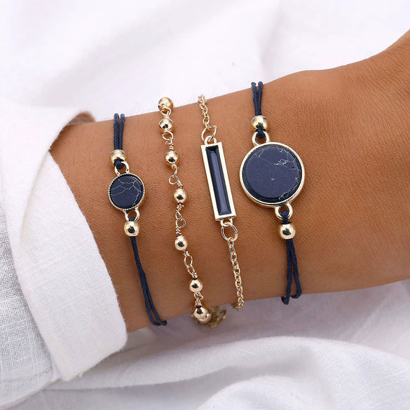 Alloy Handmade Black Square Geometric Pattern Electroplated Bracelet For Women And Unisex