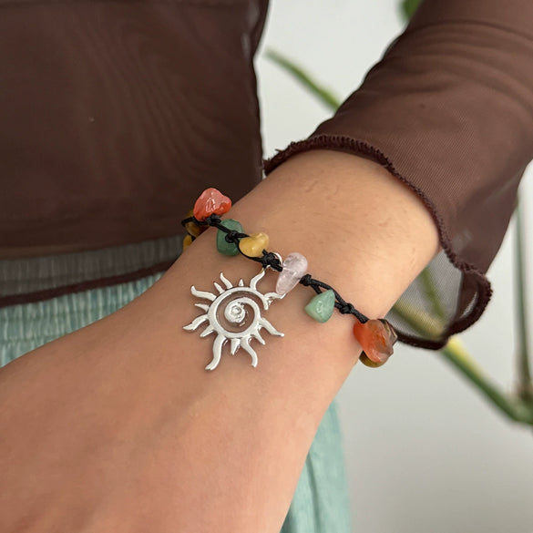 Alloy Handmade Bohemian Asymmetrical Colorful Gravel Beaded Spiral Star Shaped Geometric Patterned Women's Bracelet