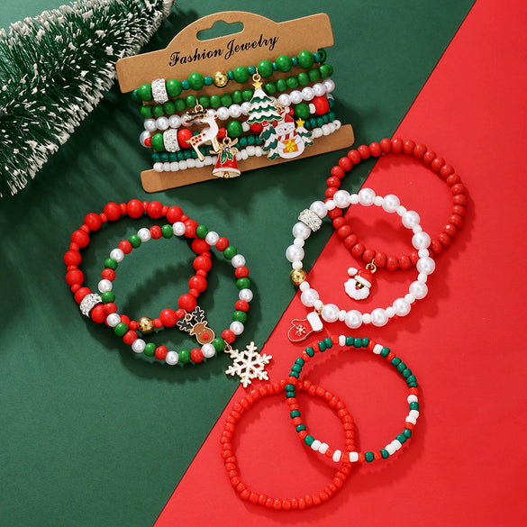 Alloy Handmade Christmas Bracelet Set With Geometric Shapes And Festival Elements Like Christmas Tree Snowflake Bell