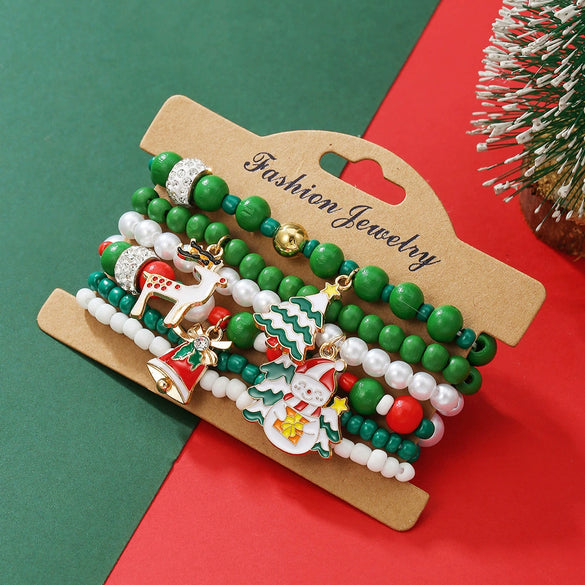 Alloy Handmade Christmas Bracelet Set With Geometric Shapes And Festival Elements Like Christmas Tree Snowflake Bell