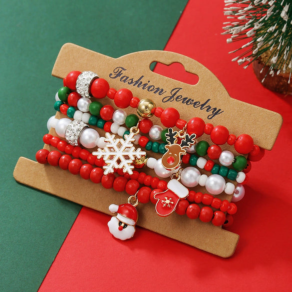 Alloy Handmade Christmas Bracelet Set With Geometric Shapes And Festival Elements Like Christmas Tree Snowflake Bell