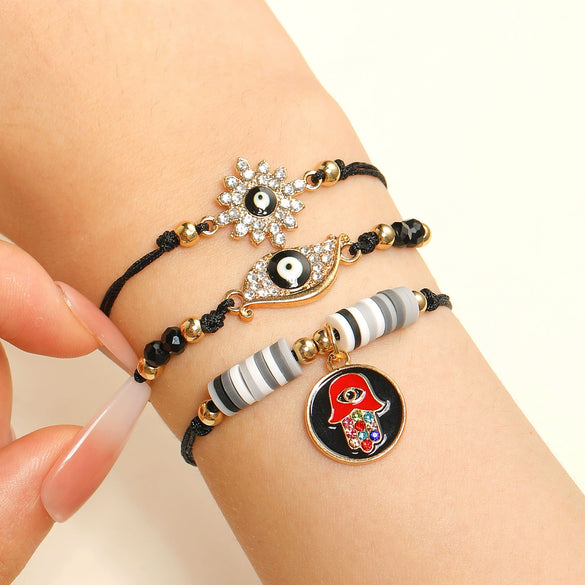 Alloy Handmade Crystal Beads Beaded Bracelet With Devil's Eye For Women