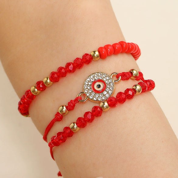 Alloy Handmade Crystal Beads Beaded Bracelet With Devil's Eye For Women