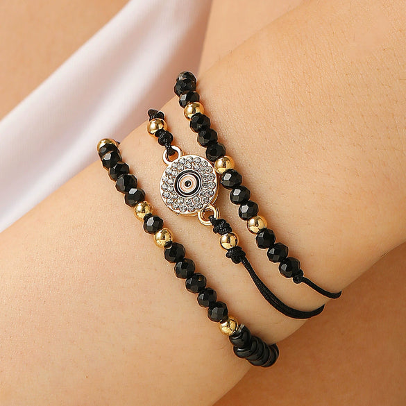Alloy Handmade Crystal Beads Beaded Bracelet With Devil's Eye For Women