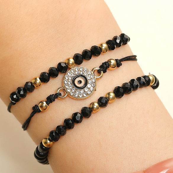 Alloy Handmade Crystal Beads Beaded Bracelet With Devil's Eye For Women