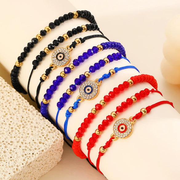 Alloy Handmade Crystal Beads Beaded Bracelet With Devil's Eye For Women
