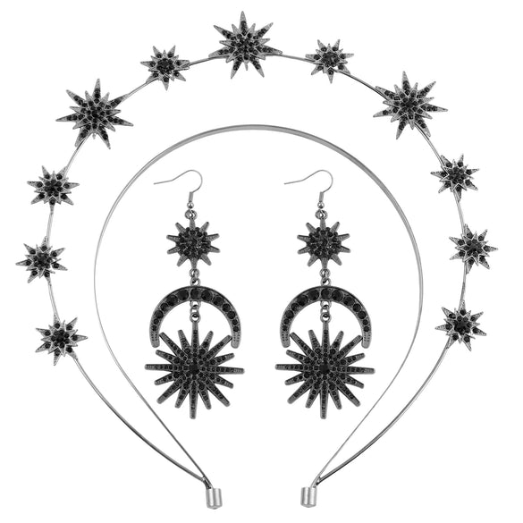 Alloy Handmade Fashion Baroque Sun Moon Doublelayer Sixpointed Star Halo Long Earrings For Women