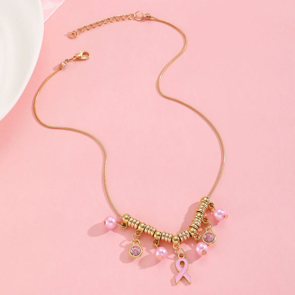 Alloy Handmade Fashion Geometric Unisex And Women's Breast Cancer And Aids Prevention Jewelry Necklace And Bracelet