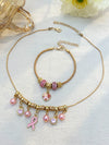 Alloy Handmade Fashion Geometric Unisex And Women's Breast Cancer And Aids Prevention Jewelry Necklace And Bracelet