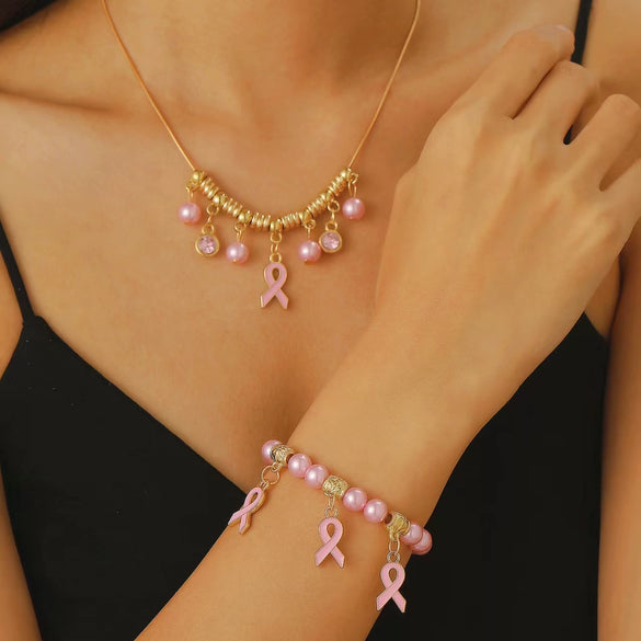 Alloy Handmade Fashion Geometric Unisex And Women's Breast Cancer And Aids Prevention Jewelry Necklace And Bracelet