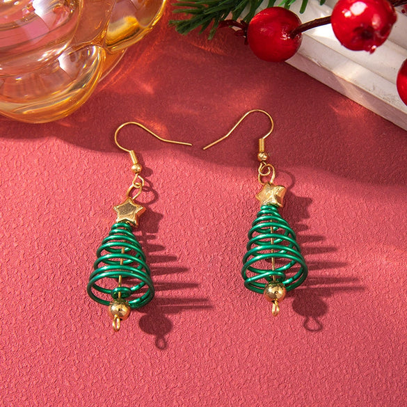 Alloy Handmade Geometric Christmas Jewelry Earrings With Bell Tree And Bulb Elements