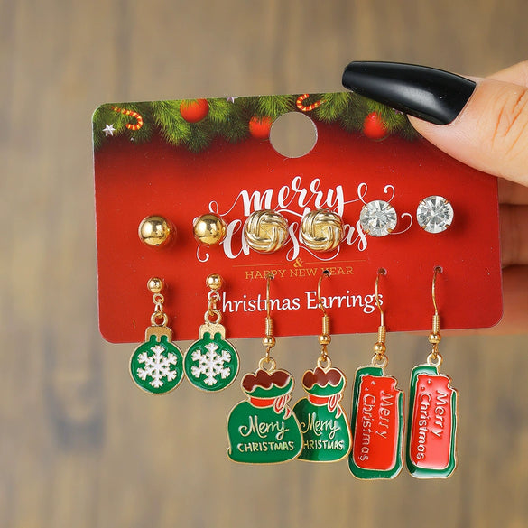 Alloy Handmade Geometric Christmas Jewelry Earrings With Bell Tree And Bulb Elements