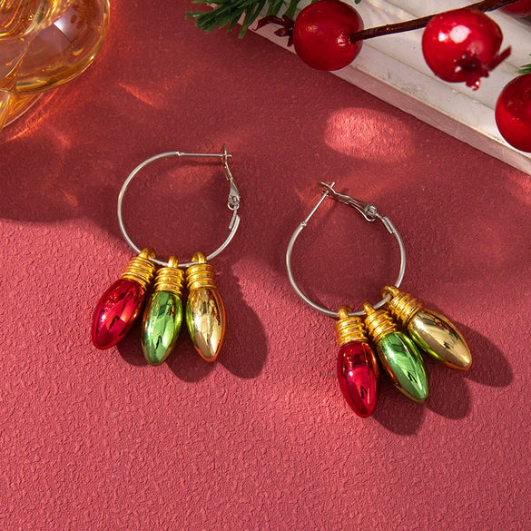 Alloy Handmade Geometric Christmas Jewelry Earrings With Bell Tree And Bulb Elements