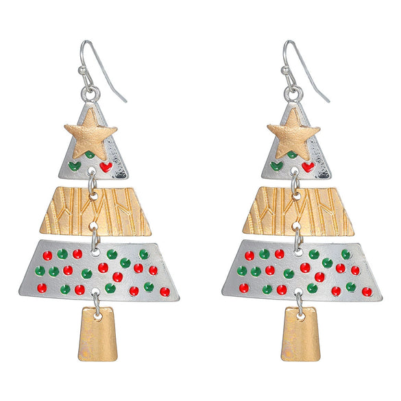 Alloy Handmade Geometric Christmas Tree And Pine Earrings