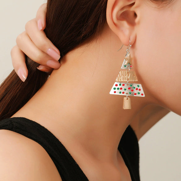 Alloy Handmade Geometric Christmas Tree And Pine Earrings