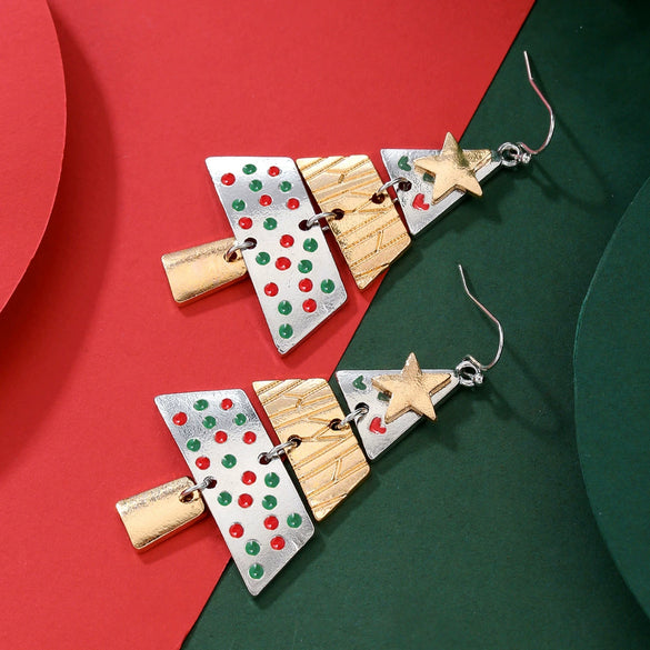 Alloy Handmade Geometric Christmas Tree And Pine Earrings