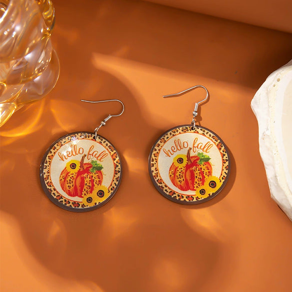 Alloy Handmade Geometric Earrings With Leopard Pumpkin Sunflower Patterns