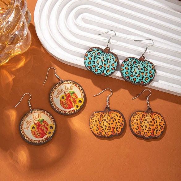 Alloy Handmade Geometric Earrings With Leopard Pumpkin Sunflower Patterns