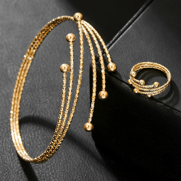 Alloy Handmade Geometric Original Design Electroplated Bracelet Ring Combination Suit For Women