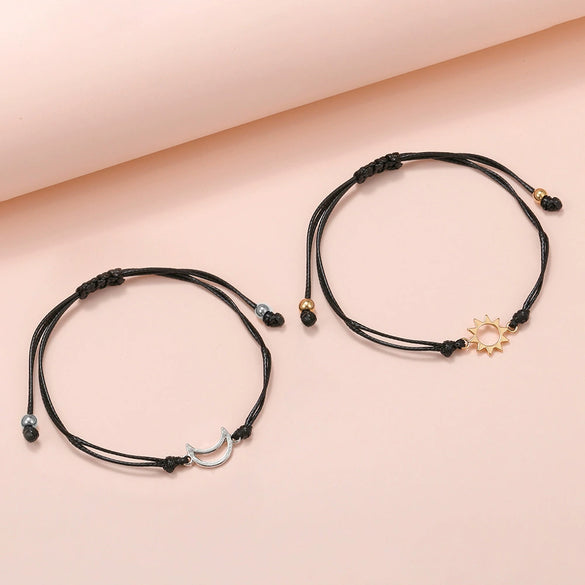 Alloy Handmade Geometric Style Gold And Silver Mixed Color Wax Thread Woven Adjustable Couple And Women's Bracelet