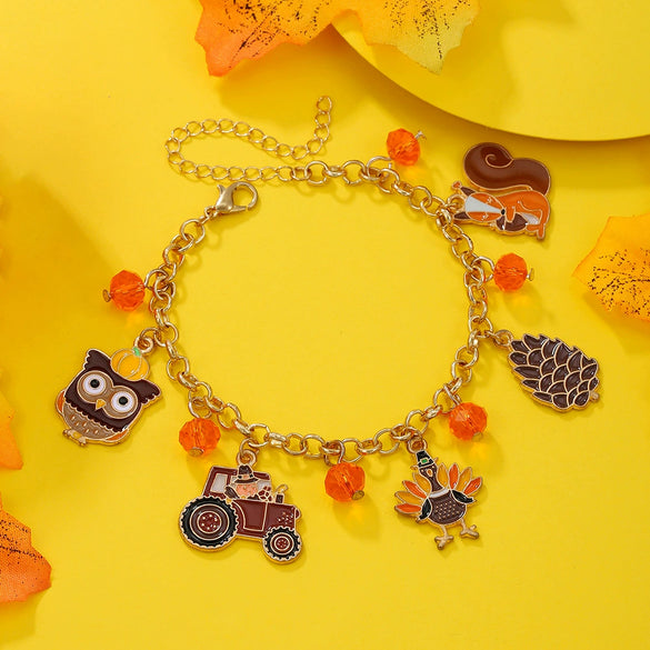 Alloy Handmade Geometric Thanksgiving Bracelet With Maple Leaf Sunflower Elements