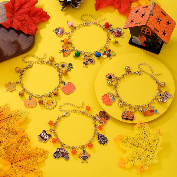 Alloy Handmade Geometric Thanksgiving Bracelet With Maple Leaf Sunflower Elements