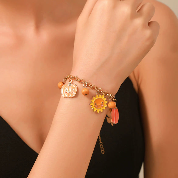 Alloy Handmade Geometric Thanksgiving Bracelet With Maple Leaf Sunflower Elements