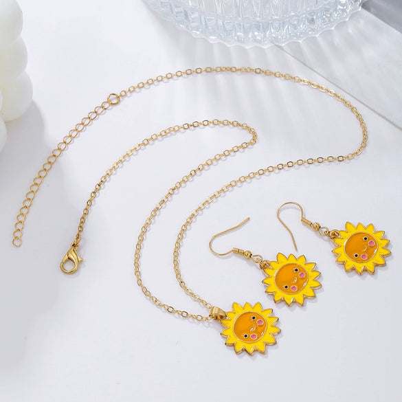 Alloy Handmade Jewelry Set With Maple Leaf Sunflower Owl Patterns For Women Earrings And Necklace