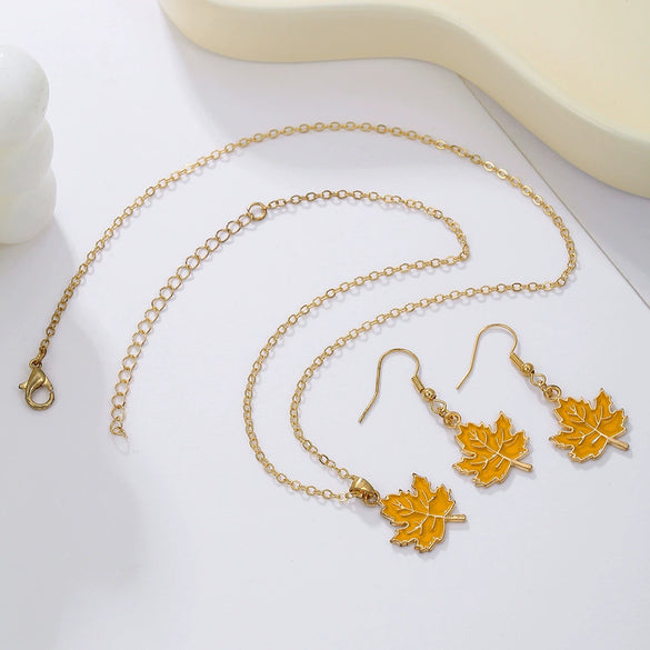 Alloy Handmade Jewelry Set With Maple Leaf Sunflower Owl Patterns For Women Earrings And Necklace