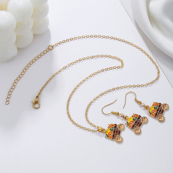 Alloy Handmade Jewelry Set With Maple Leaf Sunflower Owl Patterns For Women Earrings And Necklace