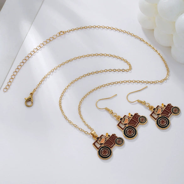 Alloy Handmade Jewelry Set With Maple Leaf Sunflower Owl Patterns For Women Earrings And Necklace