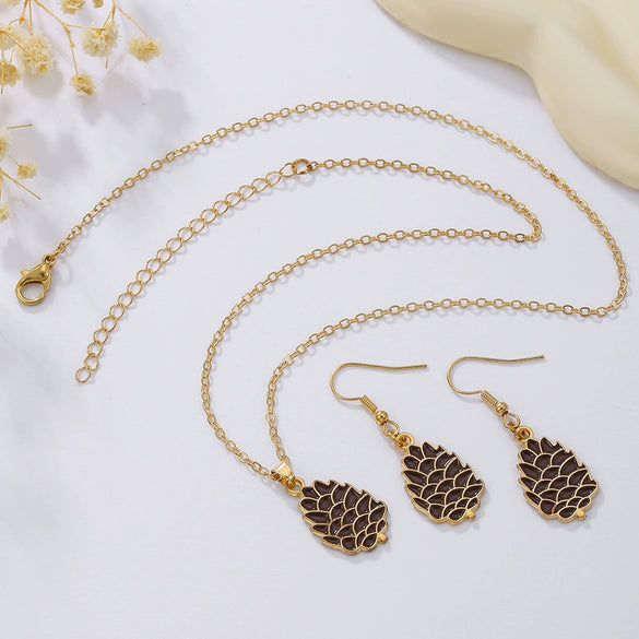 Alloy Handmade Jewelry Set With Maple Leaf Sunflower Owl Patterns For Women Earrings And Necklace