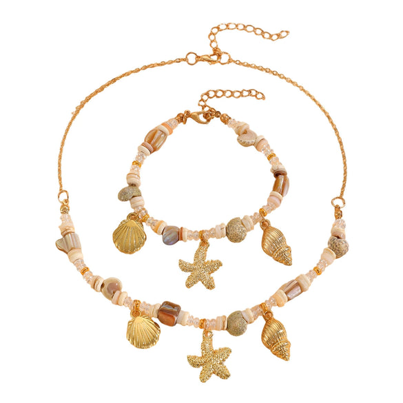 Alloy Handmade Marine Life Conch Shell Starfish Pendant Necklace And Bracelet