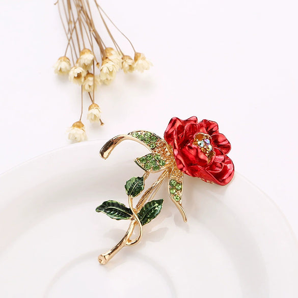 Alloy Handmade Painted Flower Patterned Electroplated Rose Brooch Clothing Accessories