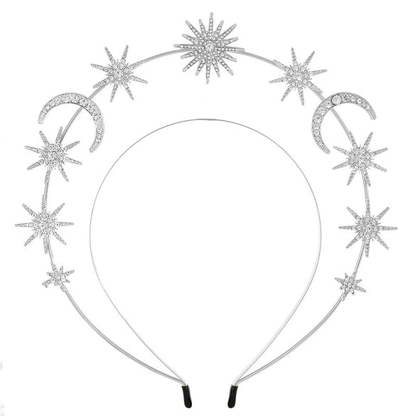 Alloy Handmade Women's Double Head Hoop Hairband With Six Point Star And Moon Design Baroque Style