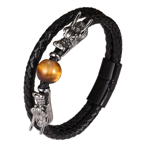 Alloy Handwoven Dragon Bracelet With Magnetic Buckle And Electroplating Treatment Unisex Style