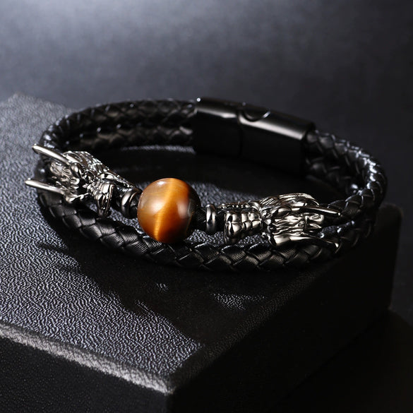 Alloy Handwoven Dragon Bracelet With Magnetic Buckle And Electroplating Treatment Unisex Style