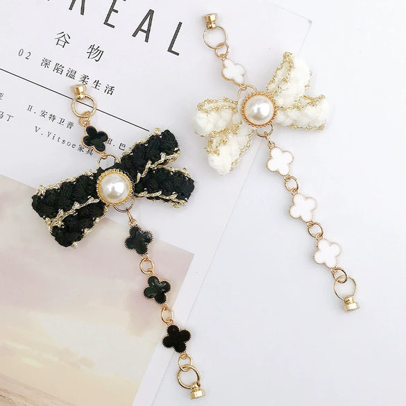 Alloy Handwoven Pearl Bow Fourleaf Clover Jewelry Accessories Bracelet