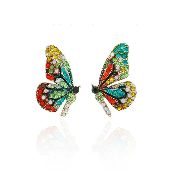 Alloy Heart And Butterfly Wings Cartoon Geometric Rhinestone Earrings