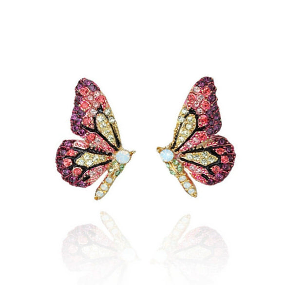 Alloy Heart And Butterfly Wings Cartoon Geometric Rhinestone Earrings