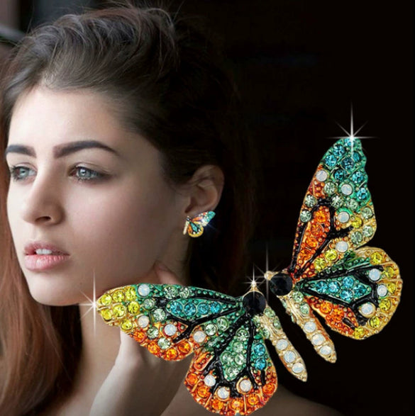 Alloy Heart And Butterfly Wings Cartoon Geometric Rhinestone Earrings