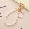Alloy Heart Buckle Pearl Chain Mobile Phone Pendant With Dripping Oil Flower Design Also For Bag And Keychain