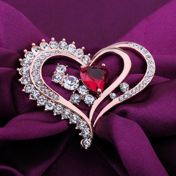 Alloy Heart Crystal Women's Fashion Brooch Jewelry