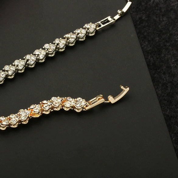 Alloy Heart Geometric Diamond Zircon Bracelet Silver Plated