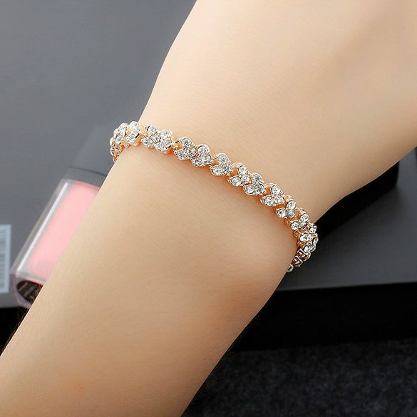 Alloy Heart Geometric Diamond Zircon Bracelet Silver Plated