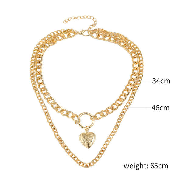 Alloy Heart Geometric Multilayer Female Hiphop Niche Design Sense Electroplated Necklace