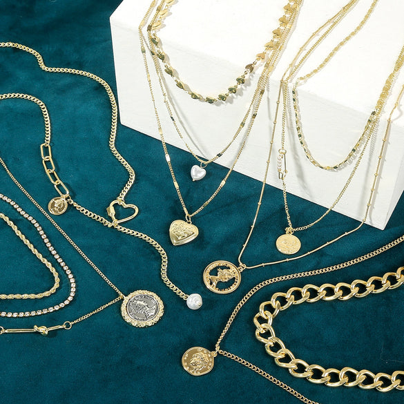 Alloy Heart Geometric Multilayer Female Hiphop Niche Design Sense Electroplated Necklace