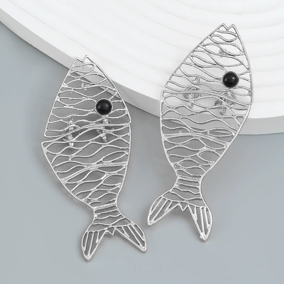 Alloy Heart Hollow Tropical Fish Diamond Earrings For Women